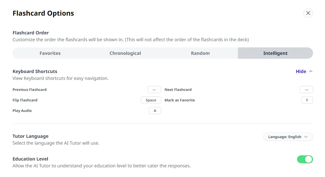 Flashcard Options