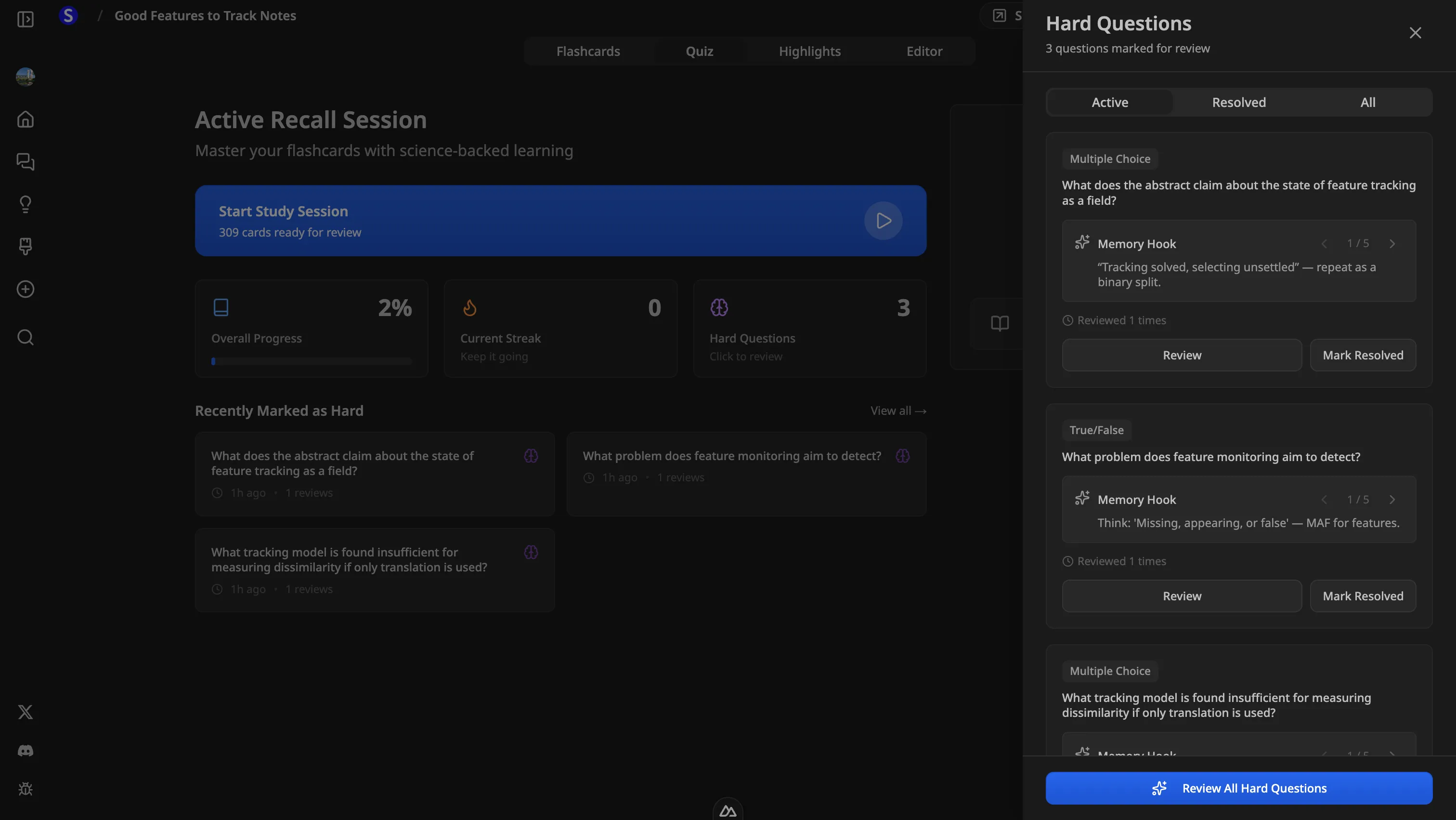 Hard Questions Feature