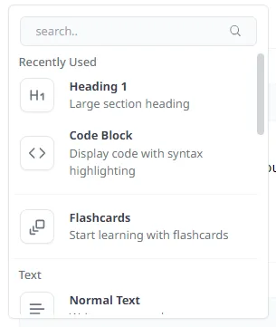 New Insert Component Dropdown