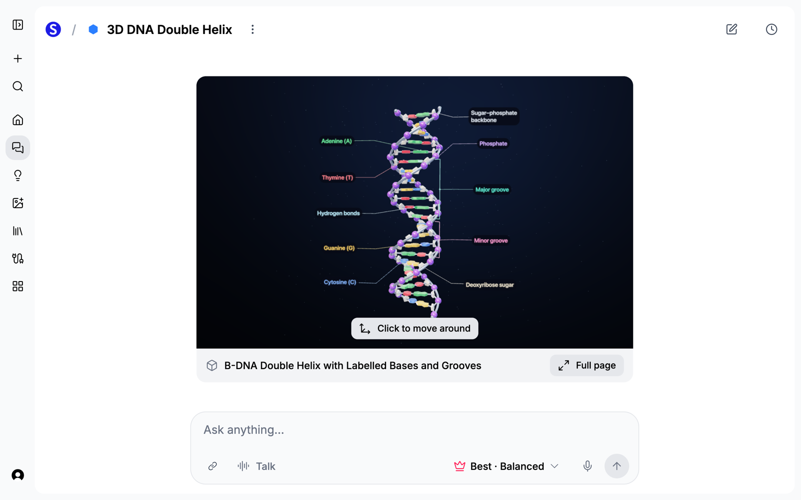 A labeled 3D model of a DNA double helix