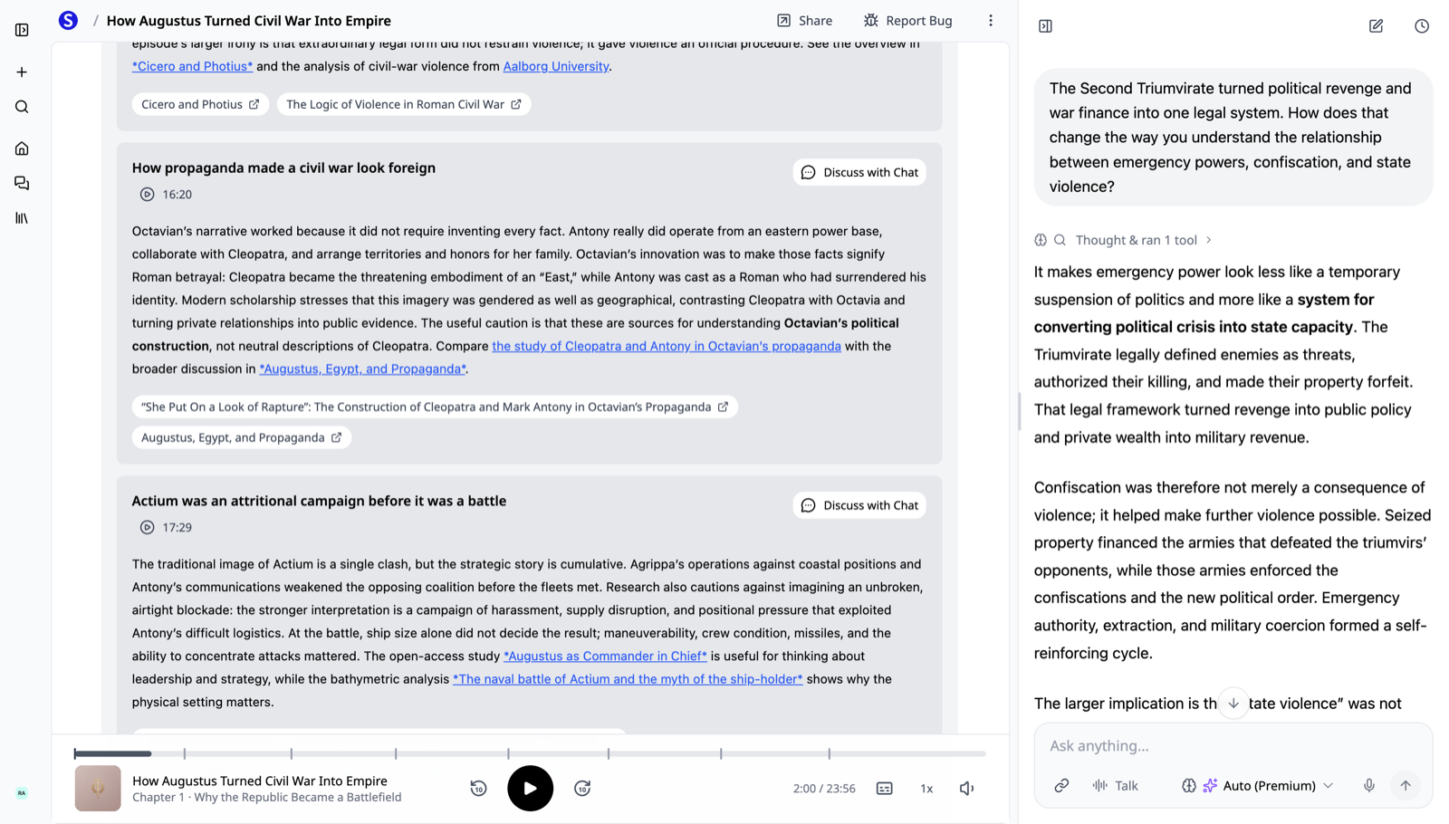Producer Notes on a Scholarly podcast episode, with timestamped researched notes, cited sources, and the episode chat