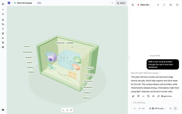SOPから作成したScholarlyのラベル付き3Dプロセスモデル。横にチャットがある