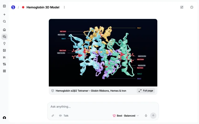 Ein beschriftetes 3D-Modell eines Proteins in einer Chat-Nachricht in Scholarly