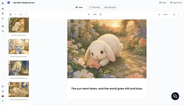 AI Story Book Generator — an illustrated multi-page picture book with full-color art and readable story text